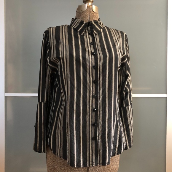 Krista Larson Tops - Krista Larson Black and White Striped Silk Blouse